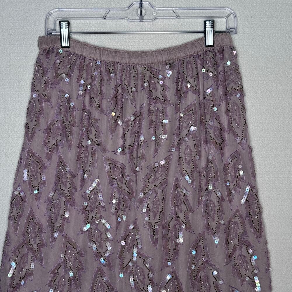 Vintage 1980s Emily Daniel Silk Beaded Sequin Leaf Hem Top Skirt Set Large - Picture 11 of 16